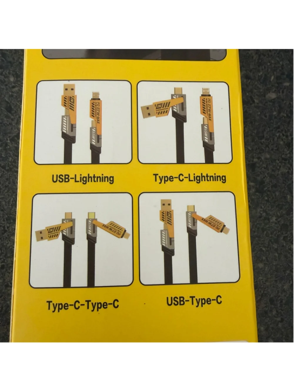 4-in-1 Fast Charging Mech Data Cable, One Size, Yellow and Black